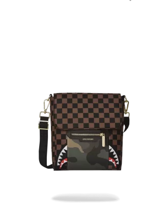 EXTERIOR GOLD ZIP POCKET SHARKS IN PARIS MESSENGER SLING BAG