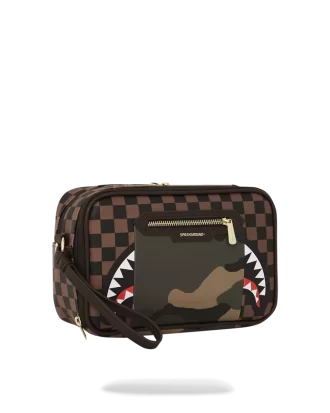 EXTERIOR GOLD ZIP POCKET SHARKS IN PARIS TOILETRY BRICKSIDE BAG