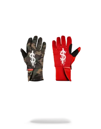 LEFT RED / RIGHT CAMO MONEY DRIPS GLOVES
