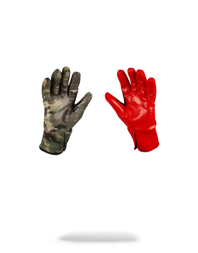 LEFT RED / RIGHT CAMO MONEY DRIPS GLOVES LEFT RED / RIGHT CAMO MONEY DRIPS GLOVES