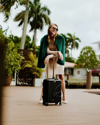 REALITY CHECK SHARKITECTURE CARRY-ON JETBLACK LUGGAGE (GOLD HARDWARE)