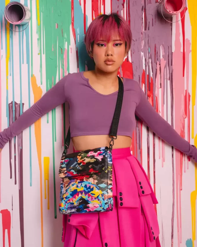 SLICED AND DICED CAMO MESSENGER SLING BAG