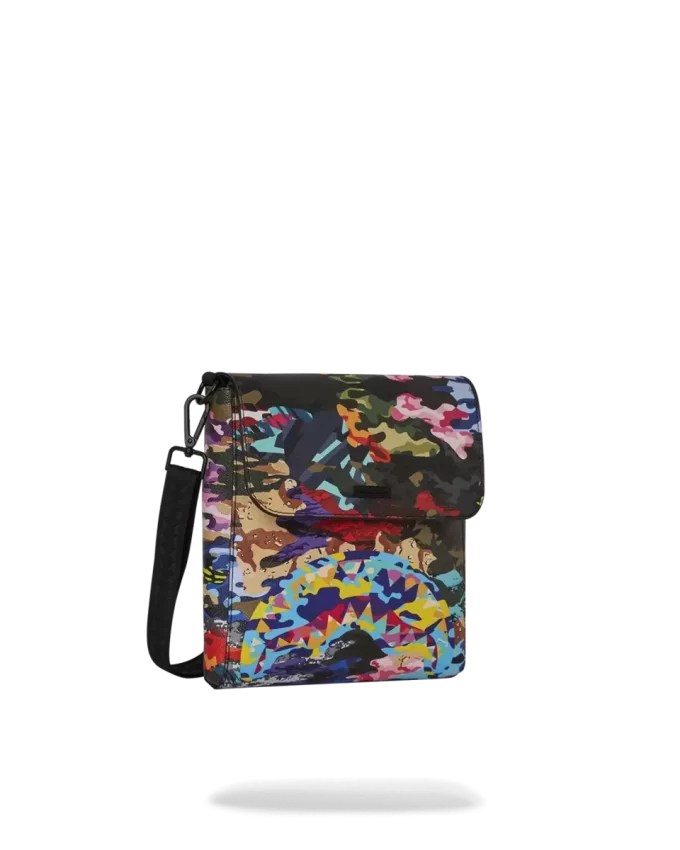 SLICED AND DICED CAMO MESSENGER SLING BAG